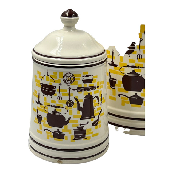 Vintage Ceramic MCM Set of 4 Canisters. Cream Brown and Yellow - Picture 2 of 14